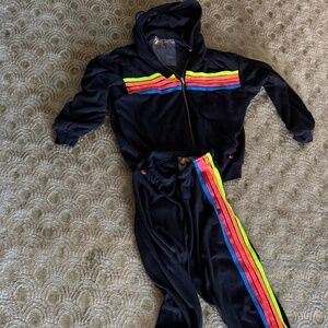 Aviator Nation 5-stripe hoodie black w/neon stripes and matching sweats